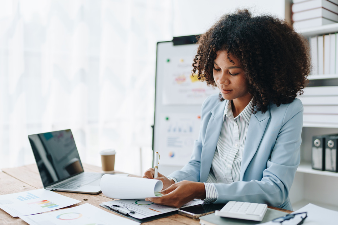 Woman analyzing data